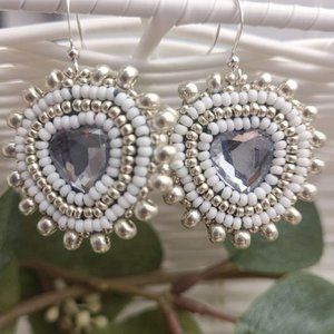 Heart Dangle?Bohemian Beaded Sparkly Earrings